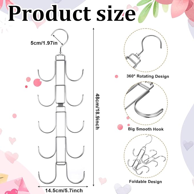 4 Pack Purse Organizer for Closet, Purse Hanger with 10 Big Hooks, 360 Degree Rotation Bag Holder for Organizer Display, Fold
