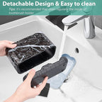 Boperzi Black Toothbrush Holder for Bathroom Toothpaste Organizer Countertop, Detachable Anti-Slip Marble Toothpaste Storage 