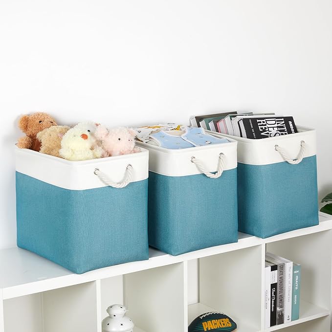 Bidtakay Extra Large Storage Baskets for Shelves 3 Pack Fabric Storage Bins for Organizing Linen Collapsible Organizer for Cl