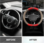 Road Comforts Leopard Steering Wheel Cover for Women, Cute Anti-Slip Microfiber Leather, Fits D Shape Flat Bottom Steering Wh