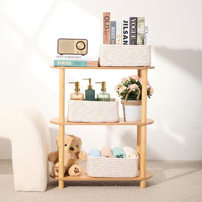 MiniArk Small Storage Baskets for Organizing | Closet Organizer Bins | Shelf Toy Basket | Woven Rope Baskets | Cube Decorativ