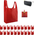 BeeGreen Christmas Red Reusable Shopping Bags Wholesale Reusable Grocery Bags Bulk Foldable-Machine Washable with Zipper Storage Pouch 20 Pieces