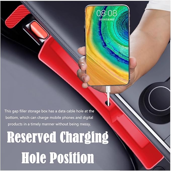Car Side Seat Gap Filler Organizer, Auto Seat Storage Box for Cars & Trucks (2 Pack), Universal Car Accessories to Fill Console & Seat Gap Space, Red