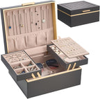 Lolalet Jewelry Box Organizer for Women Girls, 2 Layer Jewelry Organizers and Storage for Necklace Earrings Rings Bracelets, 