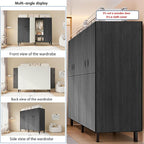 Heavy Duty Covered Clothes Rack with Magnetic Door Foldable Portable Wardrobe Closet for Hanging Clothing Rolling Black Metal