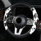 Dotesy Leather Cow Pattern Steering Wheel Cover Protector Cow Print Car Accessories Anti Slip Universal for 36.5-38cm (Black 