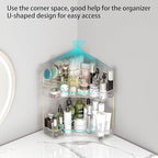 Makeup Organizer Countertop 2 Tier, Corner Bathroom Countertop Organizer with Toothbrush and Makeup Brush Holder, Corner Vani