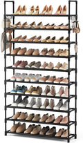VTRIN 10 Tier Shoe Rack Tall Large Capacity Wide Shoe Organizer with Two Hooks Sturdy Metal Shoe Shelf for Entryway, Closet, 