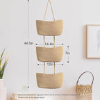 TeoKJ Over the Door Hanging Basket, 3-Tier Woven Cotton Wall-Mounted Storage Organizer Bag Decorative Hanging Nursery Baskets