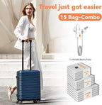 Vacuum Bags for Travel with USB & TYPE C Pump, Vacuum Seal Travel Bags, 15 Pack Carry-On Vacuum Storage Bags for Luggage & Su