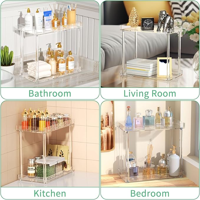 NPPLUS Acrylic Bathroom Counter Organizer, 2-Tier Tray Vanity Counter Organizer, Home Storage Holder for Makeup, Cosmetics & 