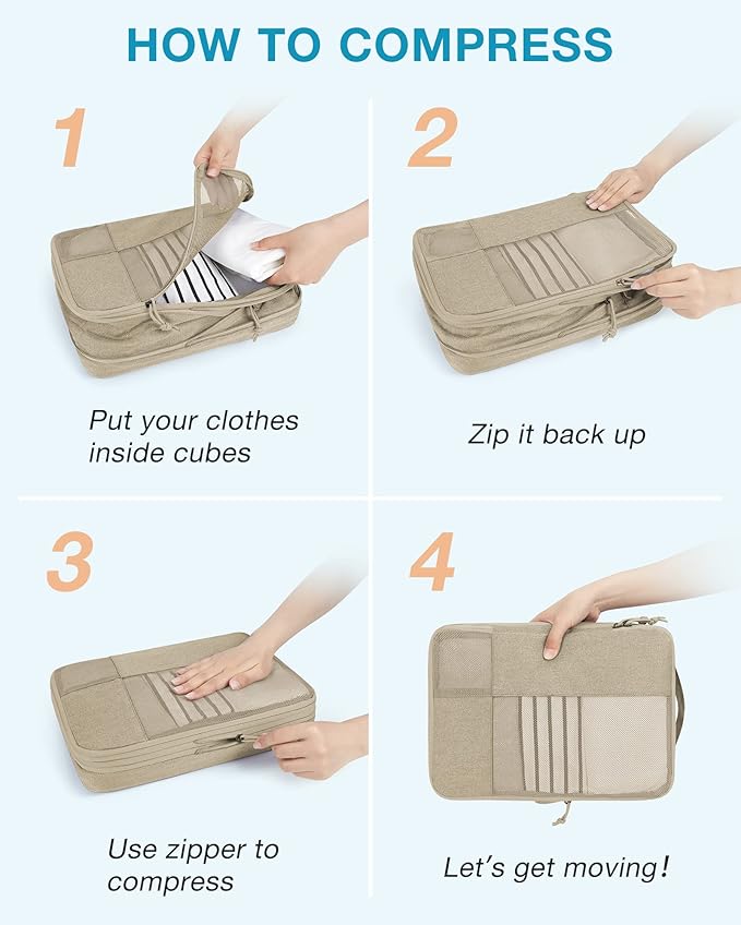 BAGSMART Compression Packing Cubes for Travel, 6 Set Packing Cubes for Carry on Suitcases, Compression Travel Cubes & Suitcas