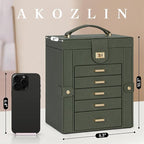 AKOZLIN Jewelry Box Organizer Functional Leather Jewelry Storage Case for Women Girls Ring Necklace Earring Bracelet Holder O