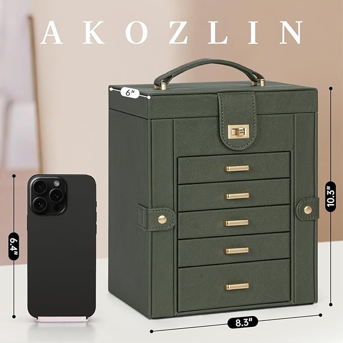 AKOZLIN Jewelry Box Organizer Functional Leather Jewelry Storage Case for Women Girls Ring Necklace Earring Bracelet Holder O