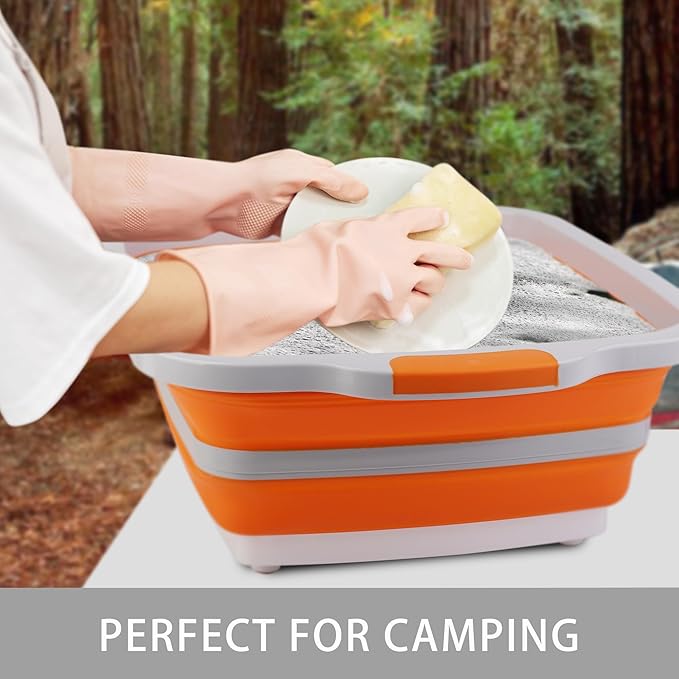 Tiawudi Large Collapsible BBQ Prep Tub with Lid(4.22 Gal/16L), Foldable Camping Sink with Colander, Cutting Board, Dish Basin