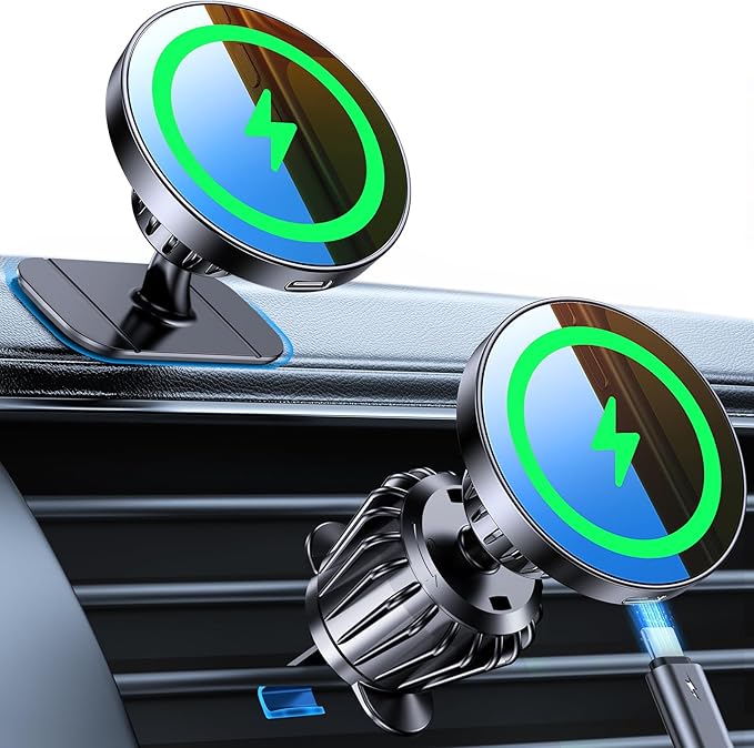 Kaistyle for MagSafe Car Mount Charger【Stronger Magnets】iPhone Magnetic Wireless Car Charger【Dashboard+Vent】 for Magsafe Charger Cell Phone Car Mount for iPhone 17 Pro Max 16 15 14 13 12 Magsafe case
