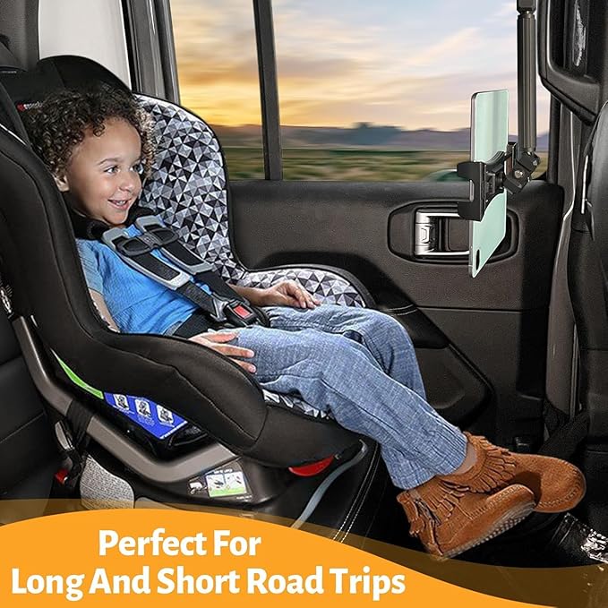 MAIKER Backseat Tablet Holder, Adjustable Hanging iPad Holder Mount Compatible with 2018-2025 Jeep Wrangler JL & 2020-2025 Gladiator JT, Road Trip Essentials for Kids for 4.92‘’~9.25’’ Devices Black