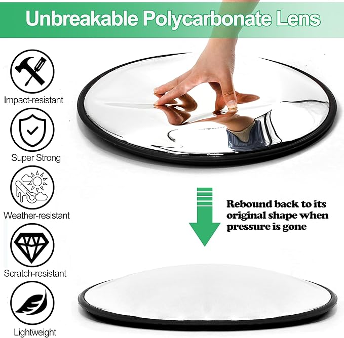 RELIANCER 18" Convex Security Mirror Curved Safety Mirror Adjustable Traffic Road Mirror Safety Corner Mirror Blind Spot Mirror Parking Mirror For Garage Surveillance Mirror Indoor Outdoor Shop Office