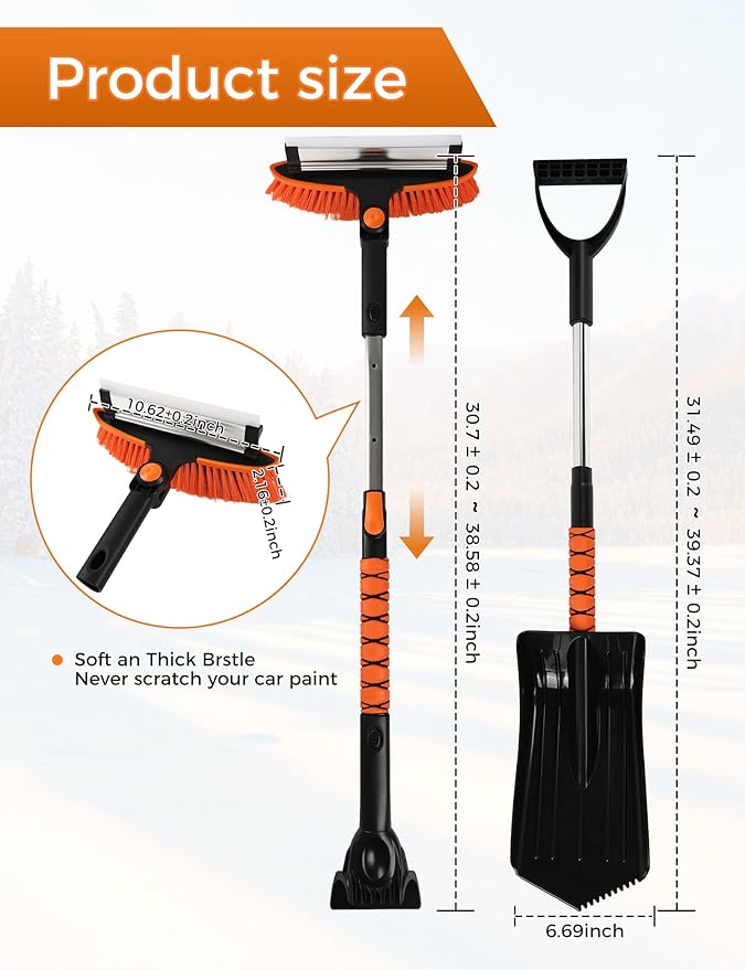 41" Extendable Ice Scrapers for Car Windshield 2-in-1 Snow Brush for Car Snow Scraper for Car Snow Scraper and Drush with Ergonomic Foam Grip for Cars, Trucks, SUVs with 360� Pivoting Brush Head