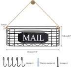 SRIWATANA Rustic Mail Key Holder, Mail Organizer Wall Mount with 5 Hooks Large, Black