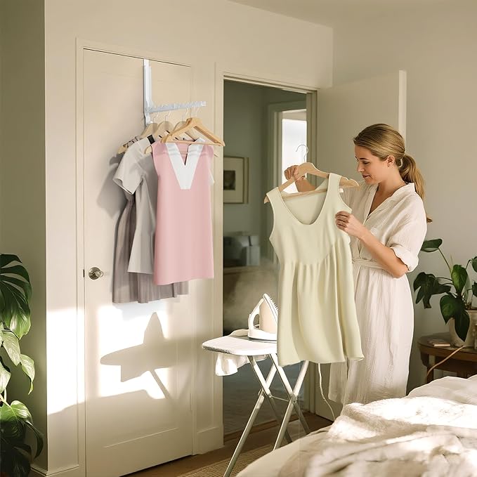 Over The Door Hanger Folding Clothes Drying Rack, Double Fold Hanging Door Hooks Coat Rack with Hooks for Indoor Laundry Room