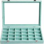 Frebeauty Velvet Jewelry Tray,35 Grid Jewelry Organizer with Clear Lid,Earring Holder Organizer Case with Clasp,Drawer Insert