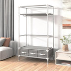 Portable Wardrobe Closet,Foldable Clothes Organizer with 3 Storage Box 35in Simple Non-Woven Fabric Wardrobe Multi-Functional