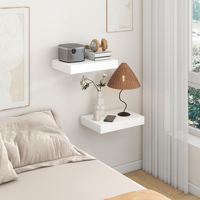12 Inch Deep Floating Shelves | 16 Inch White Floating Shelves Set of 2 | Rustic White Deep Shelves for Wall | White Wall She