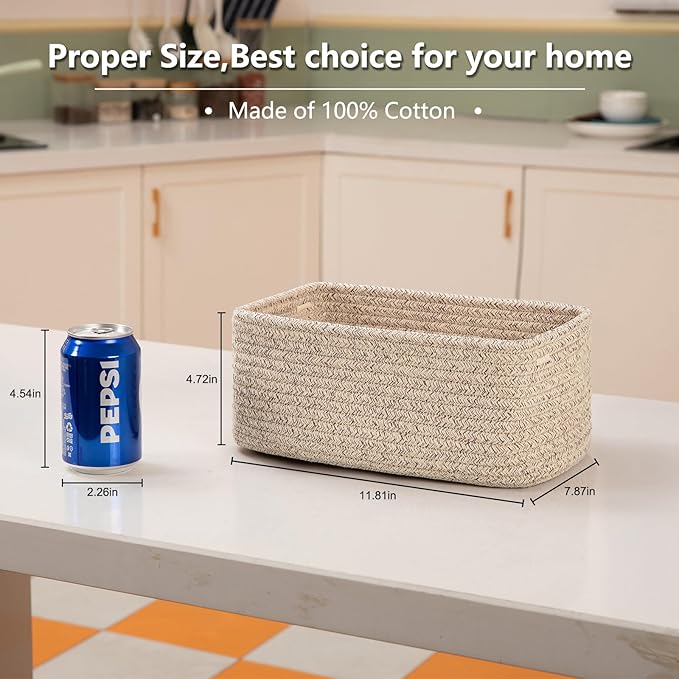 OIASKET 4 Pack Small Storage Shelf Baskets for Organizing, Mini Woven Rope Storage Bins for Towels, Cute Decorative Closet Or