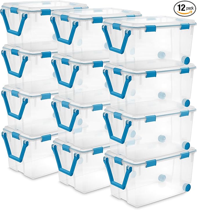 STERILITE 120 QT. Plastic Storage Container with Gasket Latch LID in Clear, 12-Pack