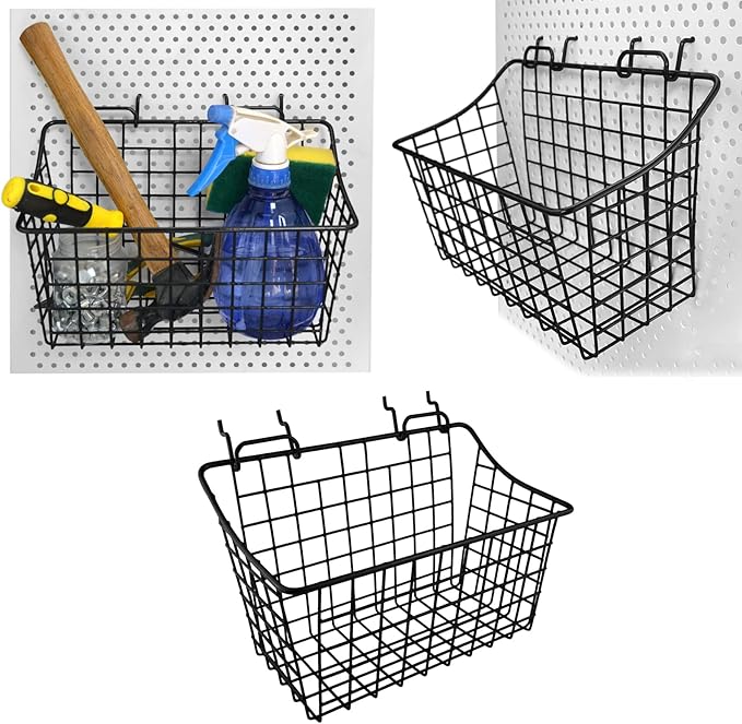 LIGHT DUST 3-Pack Pegboard Baskets with Hooks, Wall Organizer Hooks Assortment, Workbench Storage System for Hardware, Attach
