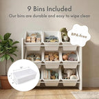 Humble Crew 9-Bin Toy Organizer – Cambridge White Plastic Bins, 3-Tier Storage Solution for Kids' Playrooms and Nurseries