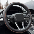 HAOTULE Leather Steering Wheel Cover， with Anti-Slip Stripe Design - Enhanced Grip, Fashion Style, Safe, Non-Slip, Breathable