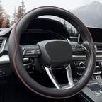 HAOTULE Leather Steering Wheel Cover， with Anti-Slip Stripe Design - Enhanced Grip, Fashion Style, Safe, Non-Slip, Breathable