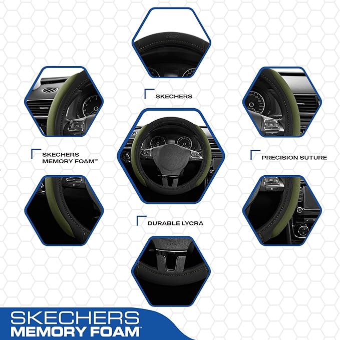 Skechers Steering Wheel Cover, Memory Foam Car Steering Wheel Cover,14.5-15inch Anti-Slip Safety Comfortable Desgin, Universa