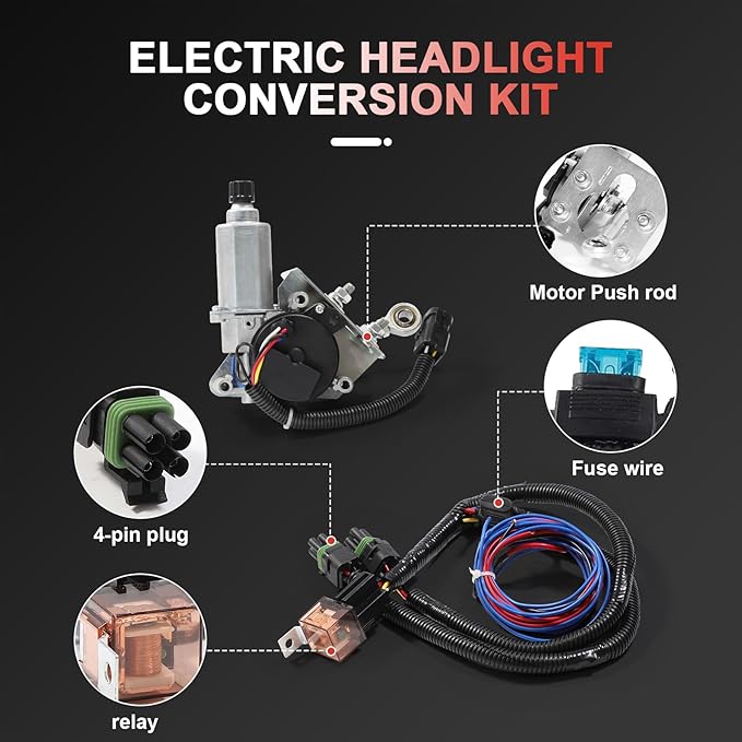 Electric Headlight Motor Conversion Kit - 2PCS Front Left & Right Compatible with Chevrolet Corvette C3 (1968-1982) Headlight