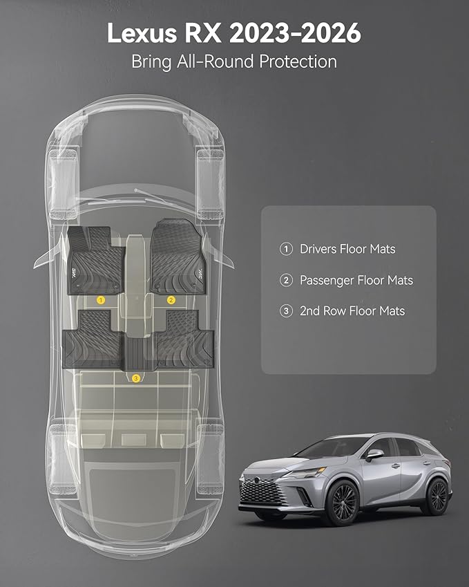3W Floor Mats Fit for Lexus RX/RX350/RX350h/RX500h 2023-2025 2026, All Weather Heavy Duty Custom Fit TPE Car Floor Liners for Front & Rear Rows, Black(Not fit RX450h+ PHEV)