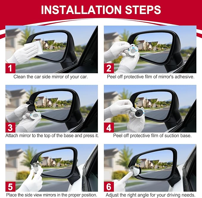 LivTee Blind Spot Mirrors, 2" Round HD Glass Frameless 360° Adjustable Convex Rear View Mirrors with Wide Angle Stick, Exterior Accessories for Cars, SUVs and Trucks, 2 Pack