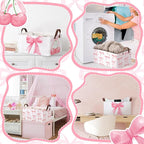 Boao 3 Pcs Coquette Pink Bow Storage Bin Collapsible Large Storage Baskets for Gifts Empty Candy Holiday Decor Canvas Laundry