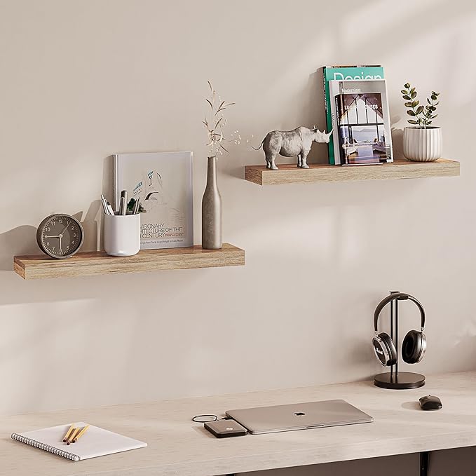 Ballucci Floating Shelves, 24" Wood Wall Shelf Set of 2, Invisible Brackets Floating Shelf Bathroom Wall Decor, Living Room, 