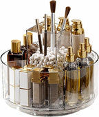 Taiuloo 360 Rotating Makeup Organizer, Lazy Susan Cosmetics Storage Turntable, Round Spinning Brush & Pen Holder, Clear Acryl