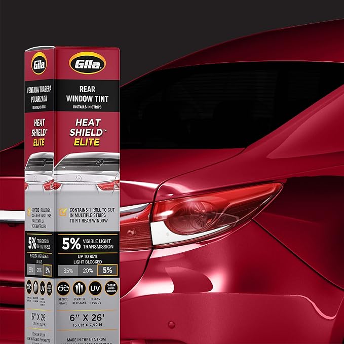 Gila® Heat Shield Elite™ 5% Rear Window Ceramic Automotive Window Tint DIY Advanced Heat Control Glare Control (6in x 26ft Strips)