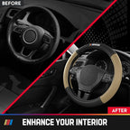 NASCAR Steering Wheel Cover, Two-Tone Beige Leather Patchwork, Universal Fit 14.5"-15.5" Steering Covers for Cars, Anti-Slip,