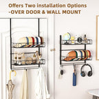 Over Door Hat Organizer 3 Tier Wall Mounted Hat Rack with 2 Adjustable Metal Basket and 3 Hooks Hat Organizer for Baseball ca