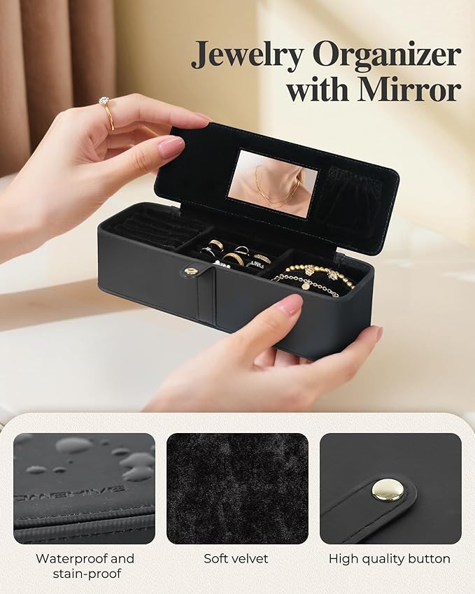 HOMEHIVE Travel Jewelry Organizer Box – Leather Jewelry Case Gift for Women and Girls – Jewelry Organizer and Storage with 5 