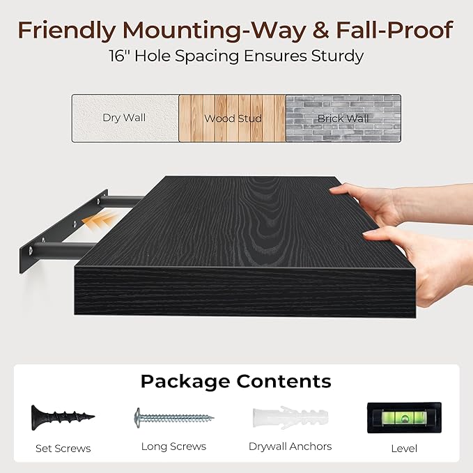 Fun Memories Floating Shelves for Wall 24 Inch Set of 3, Farmhouse Floating Shelves with Invisible Heavy Duty Bracket, 10 Inc