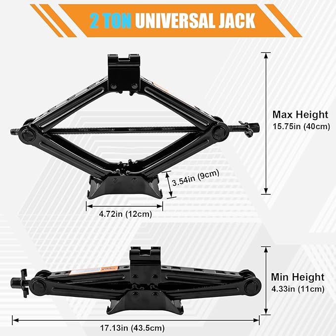 Portable Car Jack Kit, 2 Ton (4409 lbs) Scissor Jack for Car, Upgrade Emergency Spare Tire Changing Repair Kit, Scissor Jack 