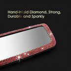 Bling Rhinestone Car Rear View Mirror - Crystal Diamond Decor for Women - Stylish Automotive Interior Accessory (Red)