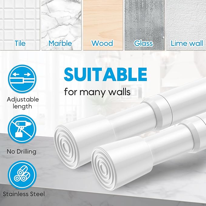 AIZESI Spring Tension Curtain Rod 32 to 58 inch Adjustable Curtain Rods No Drilling Expandable Spring Loaded Curtain Rod for 