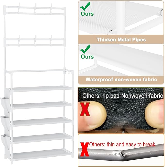 OYREL Shoe Rack 5 Tier Shoe Organizer Storage 15-20 Pairs Shoes Rack for Closet Entrance Shoe Rack Organizer with Hooks and S